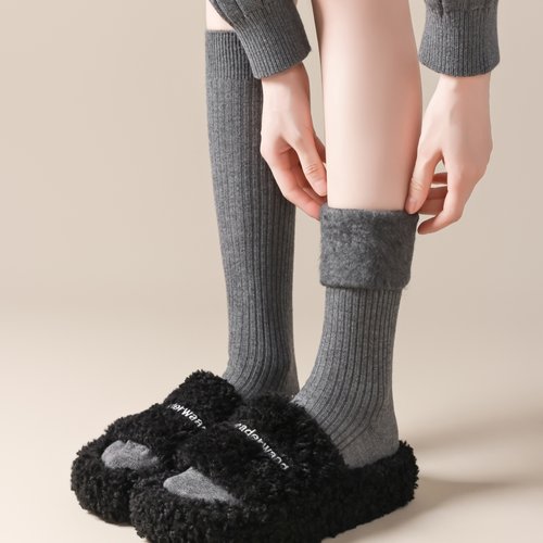 小腿袜灰色显瘦拉绒保暖袜长筒袜