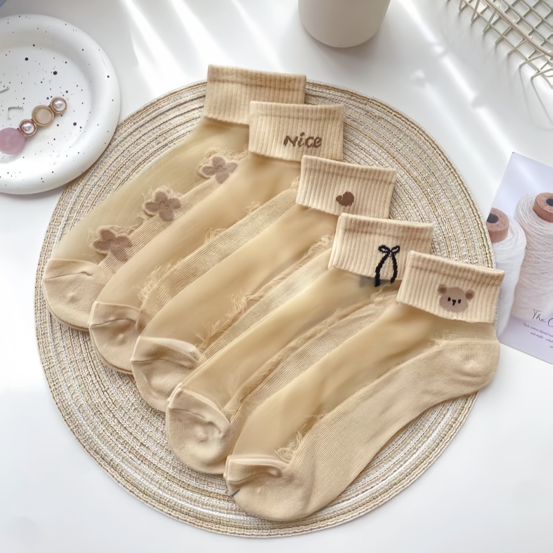 夏季玻璃丝可爱小熊水晶丝短筒袜