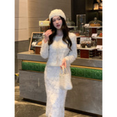 小香风立体花朵珍珠装 饰短款 外套 法式 高腰半身裙优雅套装 裙女