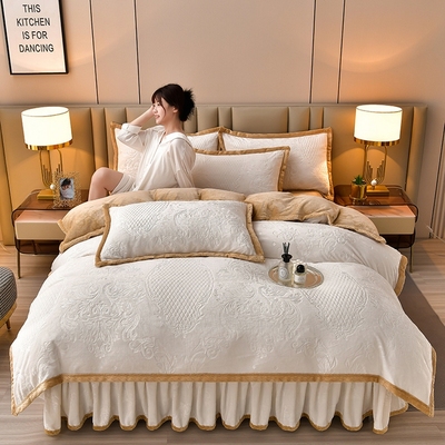 欧式烂花A类5D雕花绒牛奶绒床裙四件套法莱绒冬季保暖加厚床单被