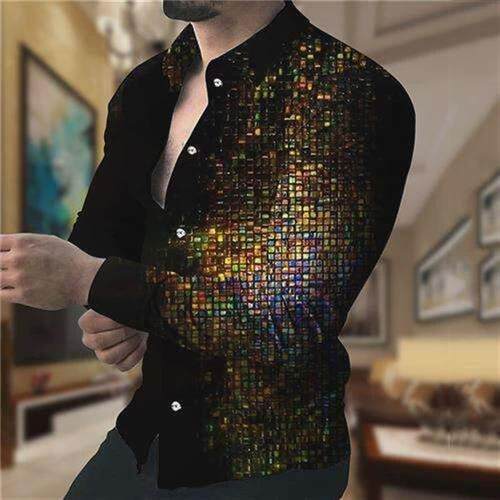 Spring Autumn Square grid Gradual Men Fashion Shirts Turndo