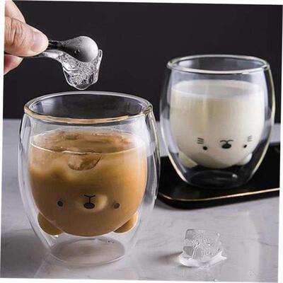 Cute Bear Doublelayer Coffee Mug Double Glass Cup Carton