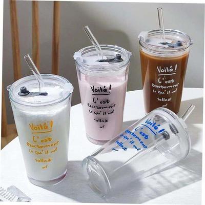 450ml coffee TEA cup mug glass straw drink home office cups