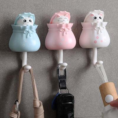 Cute Kitten Hook Punchfree Hallway Key Hook Door Rear Teles