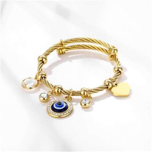 Stainless steel crystal evil eye tag threaded bracelet