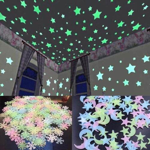 50/100Pcs 3D Star And Moon Luminous Wall ers Home Decoration