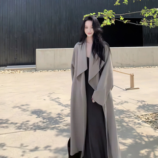 现货!韩系知心姐姐极简风大翻领长款风衣秋季宽松显瘦老钱风外套
