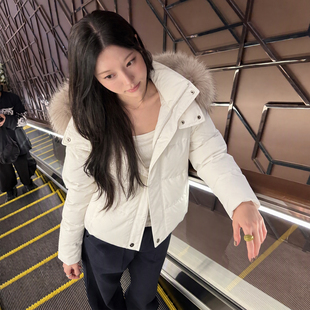 2026新款棉袄！收腰版羽绒服冬季短款米白色修身貉子毛毛领外套女