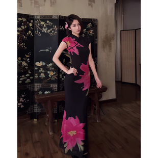 现货2个款式【赵昭仪同款】夜灼花~新中式国风印花修身旗袍连衣裙