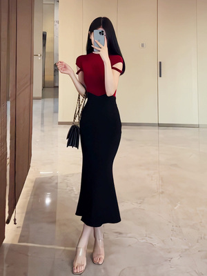 现货！夏季气质修身T恤鱼尾裙女
