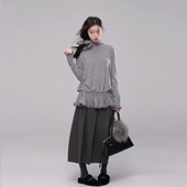 半高领复古木耳边针织长袖 春秋套装 波点精灵 T恤A字半身裙