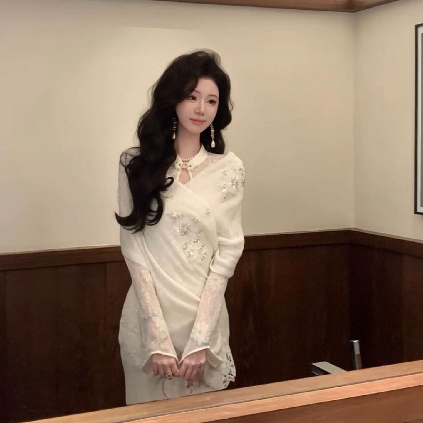 春秋冬新品！【月白云舒】长袖蕾丝针织新中式鱼尾摆连衣裙披肩女,女装/女士精品,连衣裙,淘宝优惠券,粉丝福利购,淘宝优惠卷