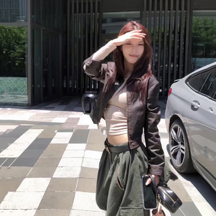 春秋上新！超酷飒风美式短款皮衣外套女修身PU复古机车夹克上衣