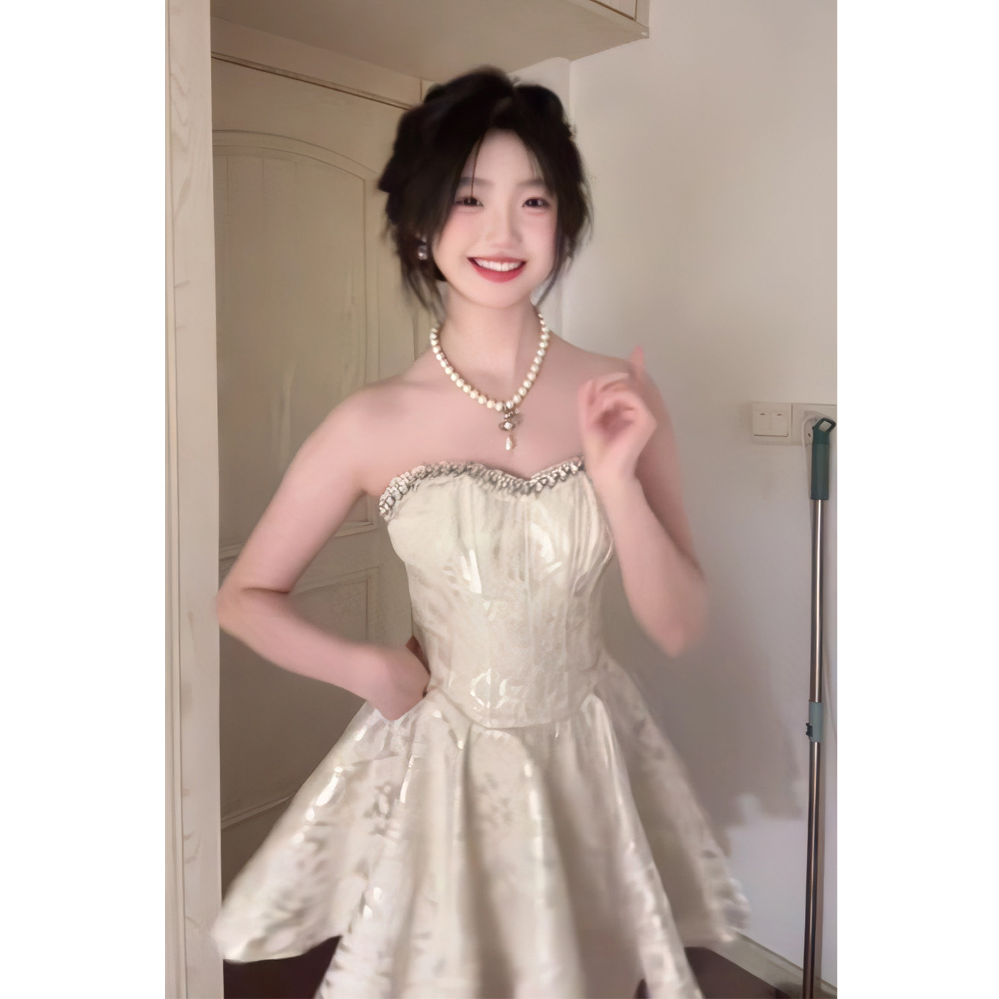 现货！小个子重工钉钻抹胸鱼骨礼服裙收腰显瘦气质短裙生日聚会裙