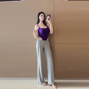 美式辣妹垂感阔腿裤女夏季薄款低腰显瘦+紫色韵味连体小背心吊带