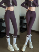 氧气女孩绑带瑜伽裤 弹力跑步外穿普拉提显瘦 蜜桃高腰提运动健身裤