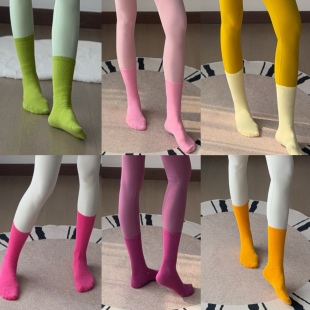 袜子女中筒袜运动瑜伽棉长袜彩色舞蹈休闲普拉提纯色百搭堆堆袜