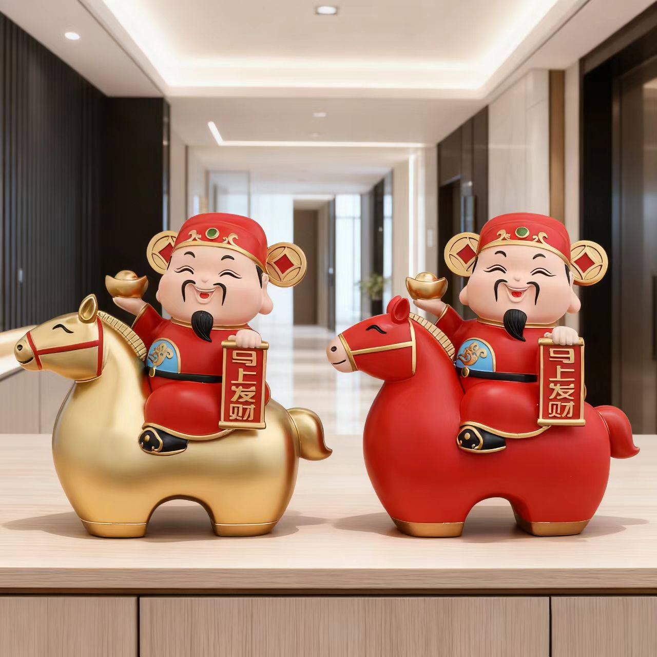 马年新款马上发财财神爷摆件家居办公室桌面装饰品新年喜庆礼品