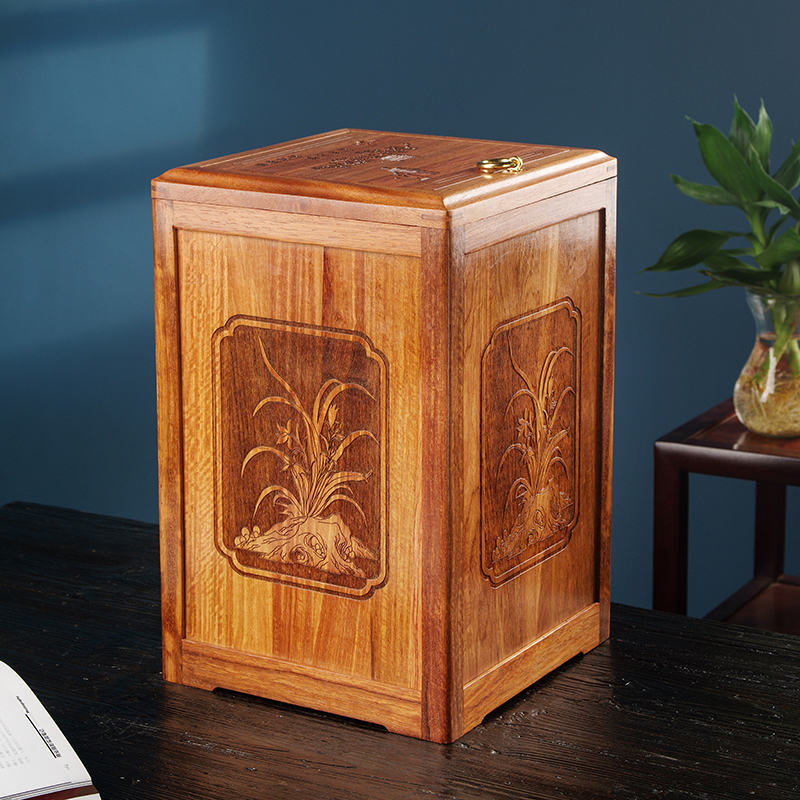 红木新中式垃圾桶轻奢创意复古缅甸花梨木卧室茶桌家用客厅垃圾篓