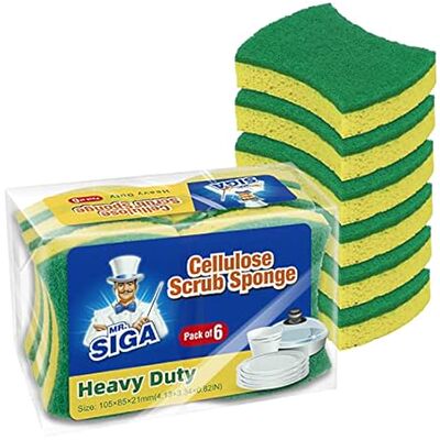 MR.SIGA Heavy Duty Cellulose Scrub Sponge， Dual-Sided Dis