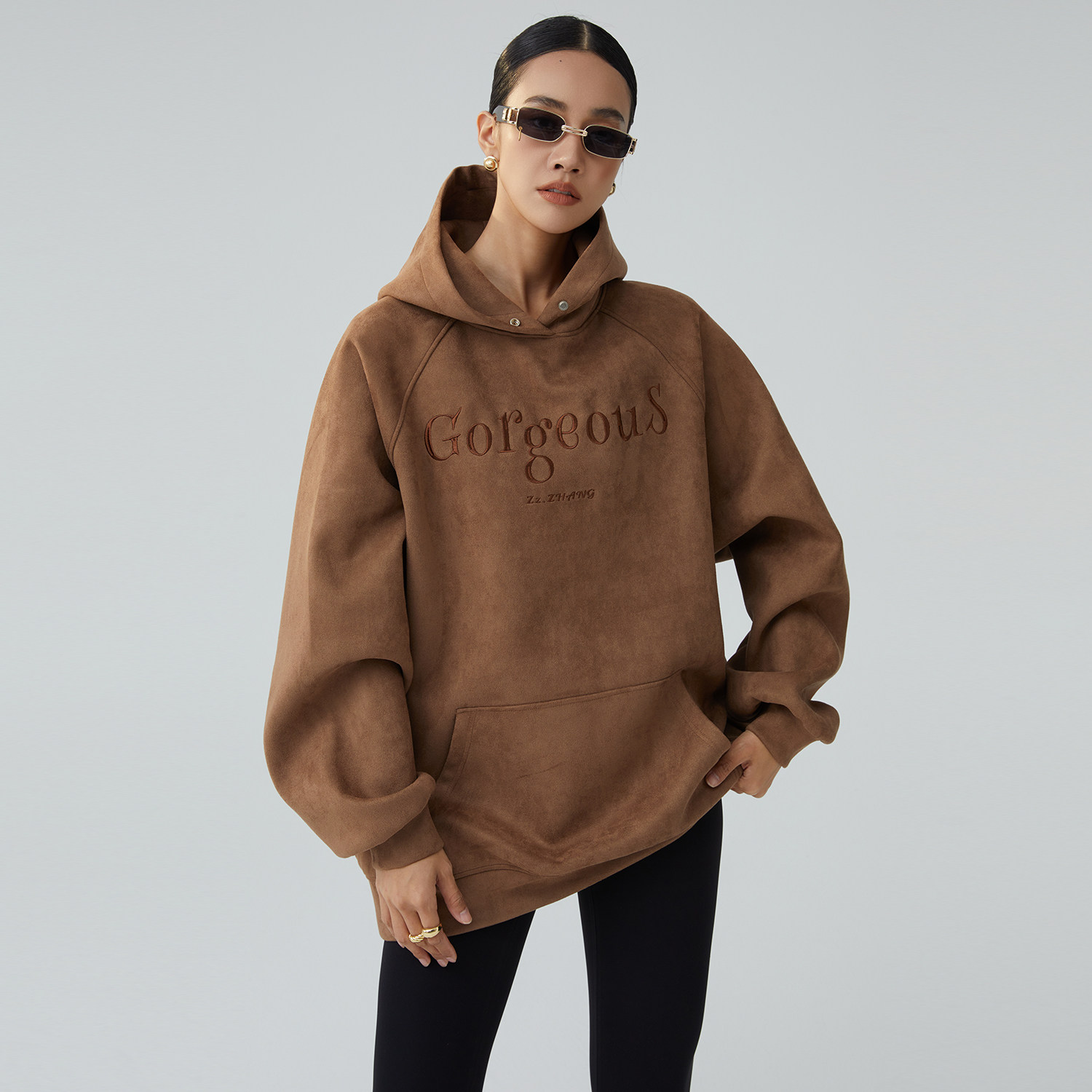 Zzzhang宽松插肩袖刺绣卫衣