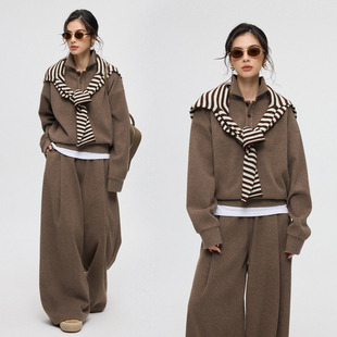 套装 ZzZHANG｜都市漫行_新款 博主穿搭慵懒风休闲polo领卫衣阔腿裤