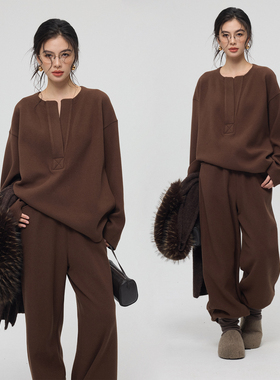 ZzZHANG｜定制B囤_懒人宽松落肩剪形V领设计卫衣长裤套装