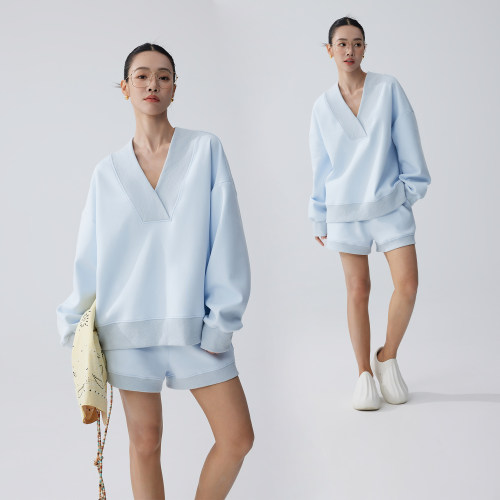 松弛感春季休闲V领宽松卫衣套装