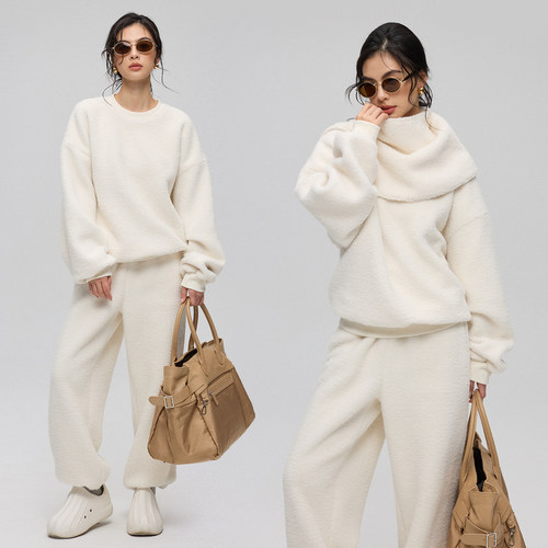 新款休闲围巾卫衣长裤套装秋冬女