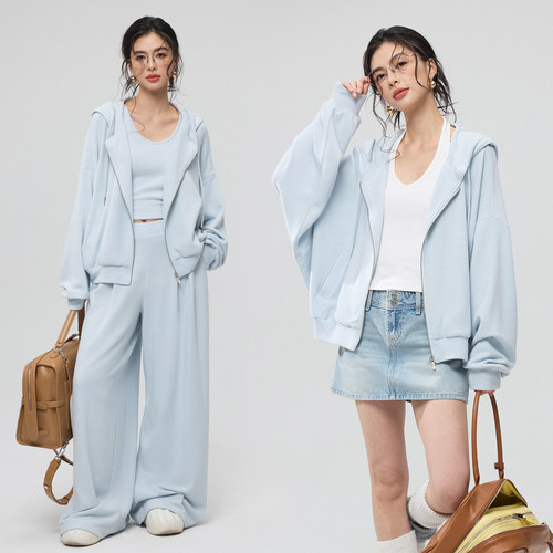 松弛柔感舒适外套/背心/长裤套装