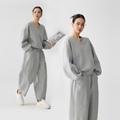 懒人散步款 套装 时尚 休闲阔腿裤 女两件套 V领宽肩卫衣 ZzZHANG