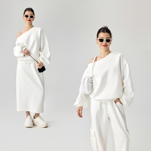 裤 工装 半裙长裙三件套 美式 ZzZHANG｜慵懒摩登_休闲一字斜肩卫衣