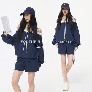 套装 春夏 短裤 ZzZHANG|Sporty出街_运动风宽松撞色拼接设计长袖