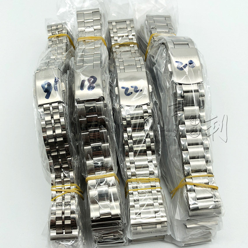 飞机扣表带包片带双按扣折叠扣钢表带银白色坦克带男女款手表配件