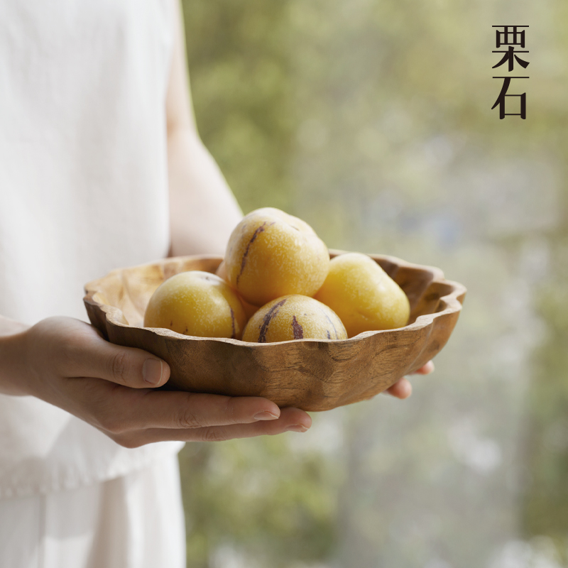 栗石侘寂风实木果盘茶点盘摆件