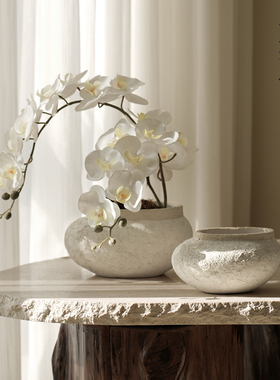 栗石侘寂风复古陶罐大口径陶瓷花瓶摆件客厅装饰白色绿植插花花盆