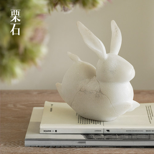 高级感轻奢仿玉石白玉兔摆件装饰