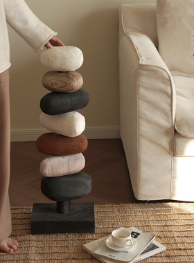 侘寂风实木堆叠落地摆件艺术装饰