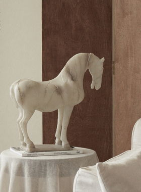 栗石【白驹献瑞】仿玉石雕塑骏马摆件复古轻奢客厅玄关办公室装饰