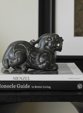 栗石【招财聚福】仿古手工天然青石雕貔貅摆件办公室书房茶桌摆设