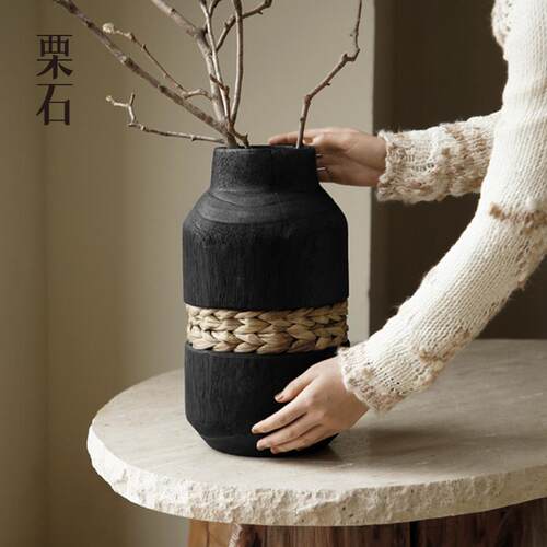 桌面客厅花瓶摆件木质中古风创意