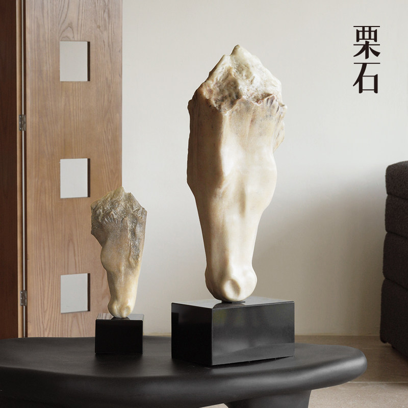 栗石侘寂风仿玉石抽象马头摆件轻奢高级感玄关酒柜雕塑艺术装饰品