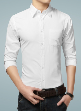 【厂家直销】春款长袖衬衫男士韩版修身休闲男装大码白衬衣999