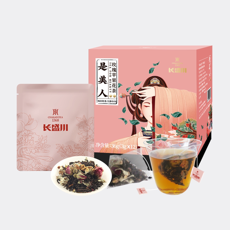 冷泡茶花茶组合 玫瑰苹果花黑茶组合型花草茶便携袋泡养生茶叶36g
