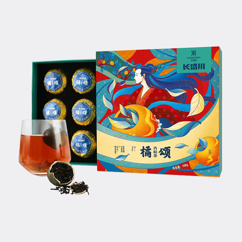 长盛川湖北青砖茶橘颂小青桔108g图片