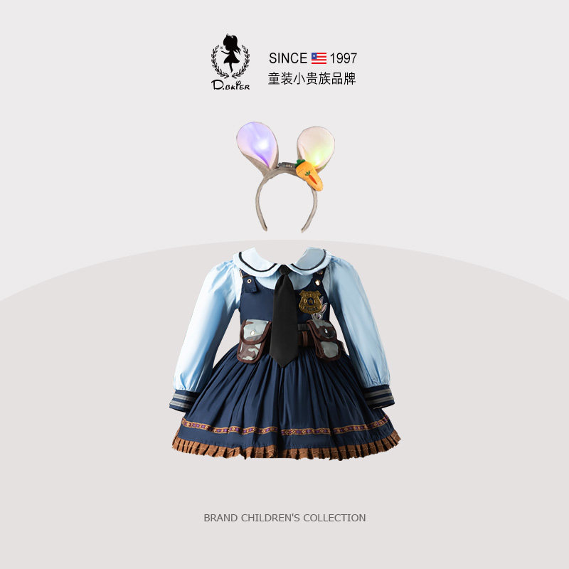 Hi！Fish女童公主裙春季长袖兔子警官儿童衣服小女孩生日礼服裙子