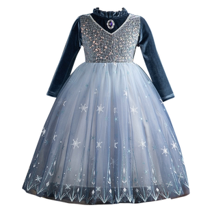 Hi！Fish女童爱莎公主裙冰雪奇缘艾莎儿童连衣裙elsa生日礼服裙子