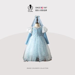 Fish原创爱莎公主裙女童爱沙连衣裙冰雪奇缘生日网纱艾莎裙子