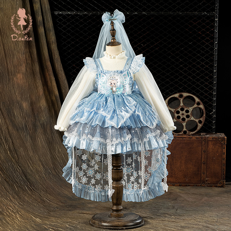 Hi！Fish爱莎公主裙女童秋冬装艾莎毛衣裙子洛丽塔女孩生日套装裙