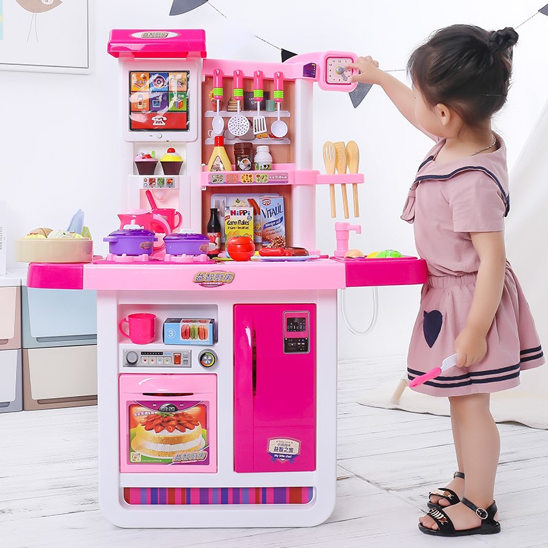 83.00元包邮儿童厨房一体厨房小孩仿真做饭套装厨具全套装玩具组合女孩过家家